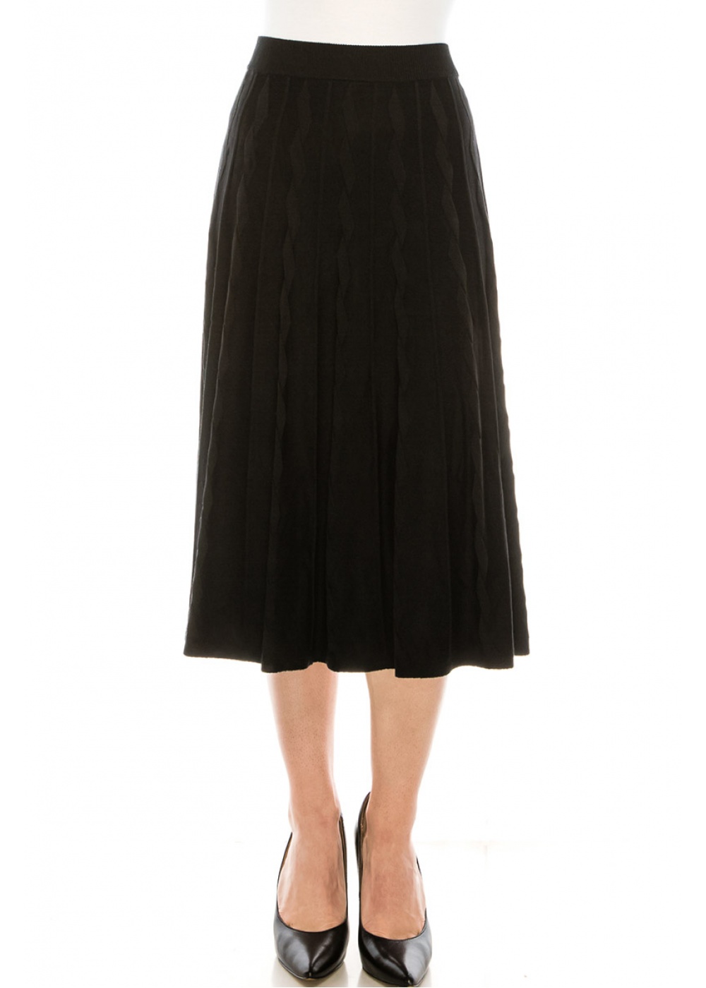 Cable knit midi skirt in black Modest Women Clothing YAL New York
